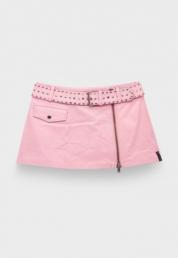 Юбка One Teaspoon rizzo pink studded leather belted mini skirt pink